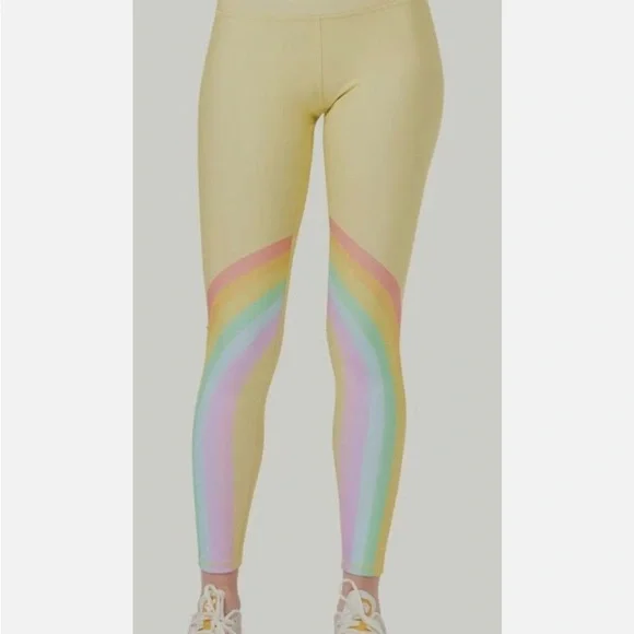 Terez Rainbow Yellow Leggings with Gray Lining, Size XS, NWOT - Picture 3 of 8